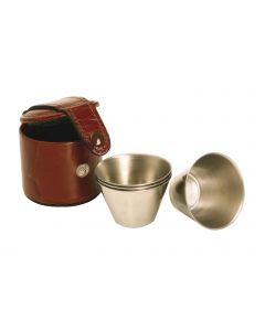 stacking stainless steel cups in leather case shooting hunting Bisley Cup set 